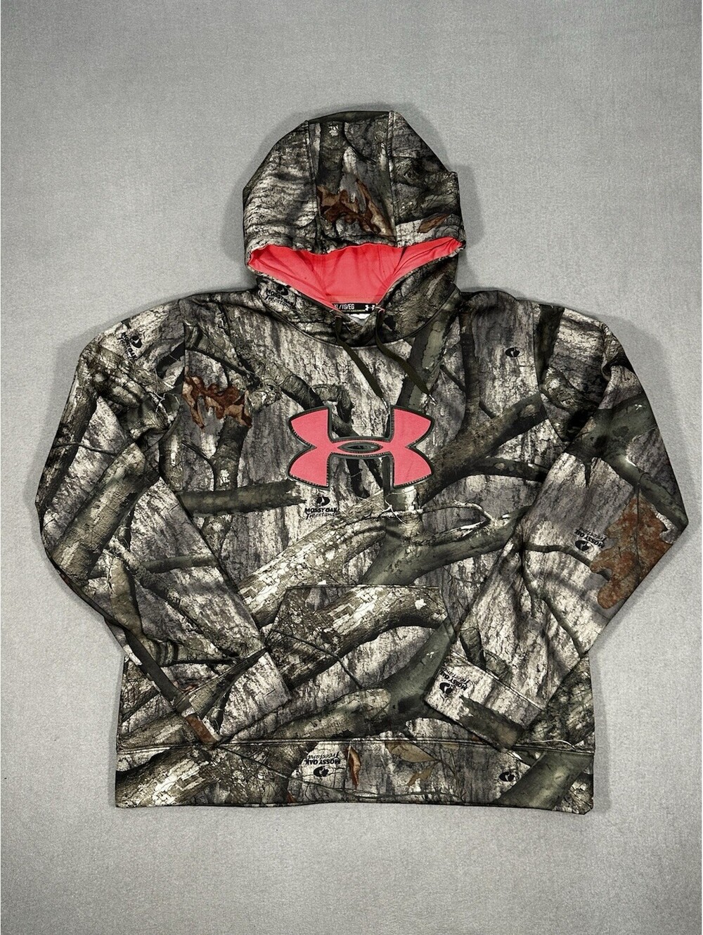 Under Armour Mossy Oak Camo Hoodie Pink Logo Women’s XL Semi Fitted